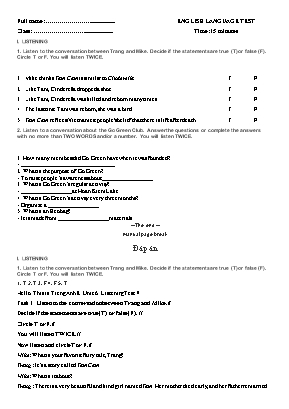 Đề kiểm tra 15 phút môn Tiếng Anh Lớp 8 (Thí điểm) (Có đáp án)